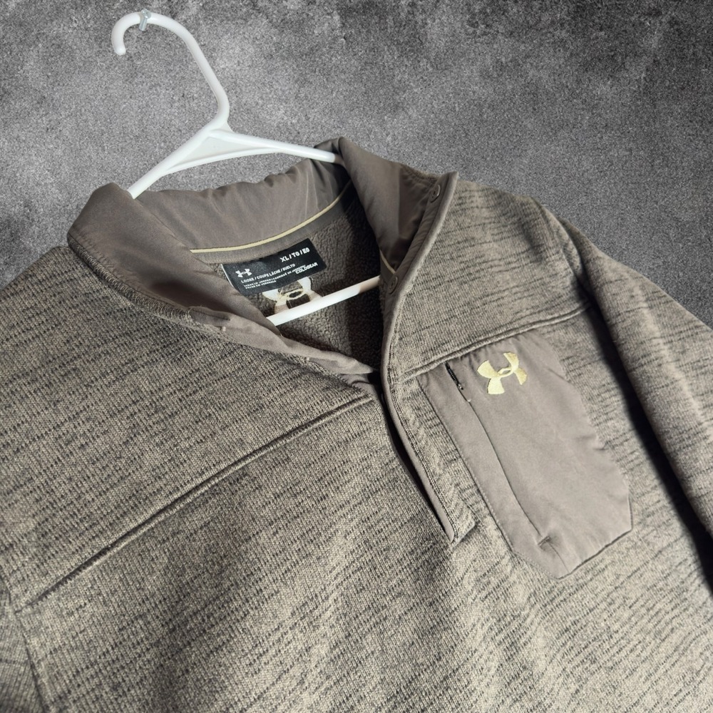 Under Armour ColdGear Men's XL Loose Pullover Gray Fleece Snap Neck Pocket